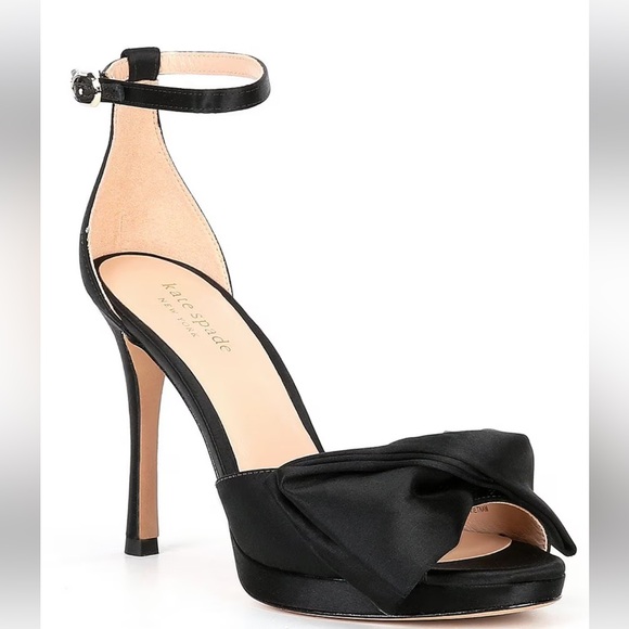 kate spade Shoes - ♠️KATE SPADE BRIDAL BOW BLACK SATIN HEELS SANDALS 9